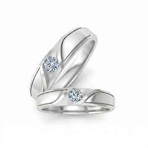 Classic Dual Tone Diamond Wedding Band <b>Couple</b> <b>Rings</b> with Round Brilliant Cut Diamonds Natural and Lab Grown Diamonds - Product Image 2