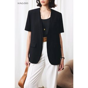 Custom Logo <b>Women's</b> V-neck Short Sleeve Breathable Wool/Polyester Tailored Blazer <b>Smart</b> Casual Office <b>Jacket</b> - Product Image 2