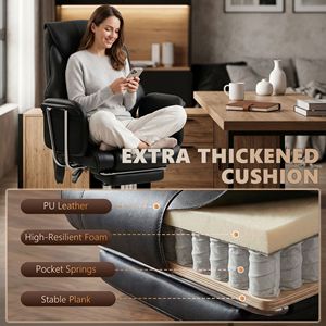 Sedia da Ufficio Direzionale con Schienale Alto, Massaggio a Vibrazione a 6 Punti, Poggiapiedi in Pelle PU, Base in Nylon Nero, Materiale in Legno - Product Image 5