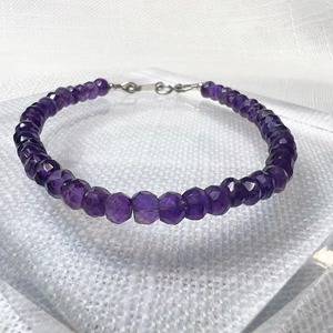 Natural Purple <b>Amethyst</b> Faceted Rondelle Beaded <b>Bracelet</b> 4MM Gemstone <b>Bracelet</b> With Silver Clasp Fashion Jewelry For Women - Product Image 5