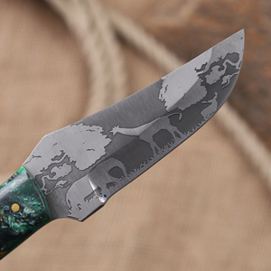 Cuchillo de caza OEM personalizado con hoja fija de acero 12C27 grabado al ácido, punta de gota, mango de resina de grado industrial - Product Image 4