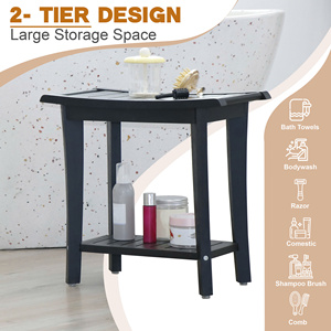 Wood Shower <b>Bench</b> Crafted From Solid Wood With Slatted Seat And Water Resistant Finish For Safe Comfortable Bathroom Seating - Product Image 2