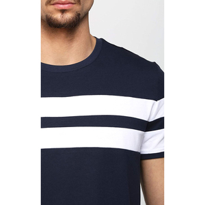 Camiseta de Manga Corta a Rayas Azul Marino para Hombre, Cuello Redondo, Estilo Casual, Tejido de Punto - Product Image 2