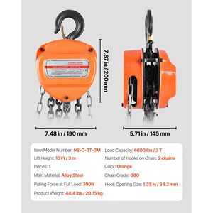 3 Ton Manual Chain <b>Hoist</b> with 6600 Lbs Capacity G80 Galvanized Chain 10 ft Lifting Height Heavy Duty Upgrade to 1 Ton Capacity - Product Image 5