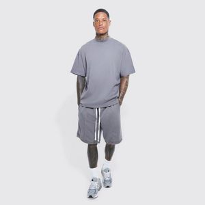 Conjunto de Camiseta y Pantalones Cortos de Cuello Redondo Azul Claro para Hombre, Ropa Informal de Verano de 2 Piezas, Tejido de Algodón - Product Image 4