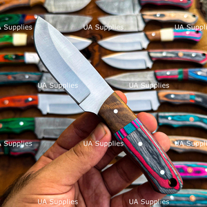 Couteaux à lame fixe de chasse à pointe tombante en acier Damas avec manche en bois, vente en gros, stock en vrac, directement du fabricant, pour l'extérieur - Nouveauté du marché - Product Image 6