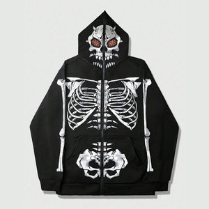 Sudadera con capucha y cremallera con estampado de calavera DTF personalizada para hombre, de alta calidad, informal, de manga larga, para primavera y otoño, para uso casual. - Product Image 1