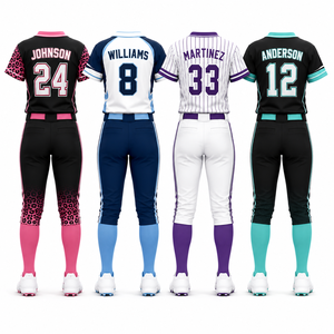 Conjunto de Uniforme de Béisbol para Mujer, Sublimado, de Poliéster, Transpirable, Jersey de Manga Corta con Pantalones con Cinturón, Superventas - Product Image 2