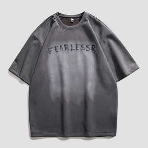 Camiseta de Hombre con Estampado Puff, Estilo Vintage, Cuello Redondo, para Uso Diario, Algodón Lavado con Ácido - Product Image 1