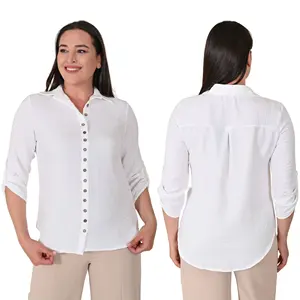 Wholesale New Design White Linen Shirt Women Casual Style Ladies Long Sleeve Fashionable Shirts Blouse Women Clothing