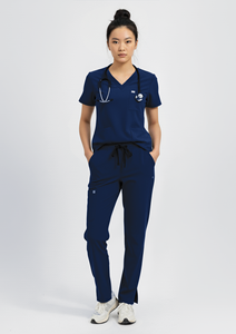 Conjunto de Uniformes Médicos Cómodos para Mujer, Top con Cuello en V y Pantalones Jogger Tipo Cargo con Cintura Elástica y Bolsillos Utilitarios, Uniforme de Hospital - Product Image 5