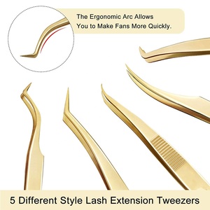 Kit de 5 pinces à cils en acier inoxydable avec logo personnalisé, couleur or, pour extensions de cheveux et cils, outil de beauté durable et réutilisable pour volume - Product Image 5
