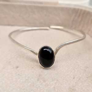 Dainty Black Onyx Luxury Vintage Minimalist Sterling Silver <b>Bangle</b> Elegant Handmade Jewelry Gift for Women - Product Image 6