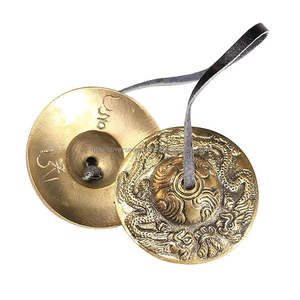 Campana de Yoga Manjeera, Campana Budista de Metal Plateado con Impresión Digital, Arte Popular Redondo, Decoración del Hogar Europea y Metal para Templos en el Extranjero - Product Image 1