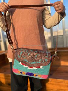 Nuevo diseñador de mano con flecos azteca sillín manta bolso Jacquard Color turquesa Sling bolsos bohemios bolsos elegantes para mujeres - Product Image 4