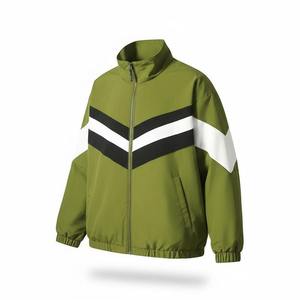 <b>Men's</b> Olive Green Color Blocking <b>Racer</b> <b>Jacket</b> With Zipper Sporty Style Windproof Autumn Wear - Product Image 4