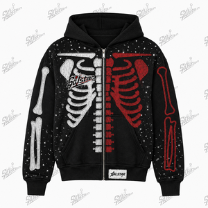 Sudadera con capucha y cremallera para hombre Sulstar, negra, con estampado de esqueleto, forro polar, estilo gótico, para otoño - Product Image 3