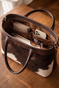 Bolso tote de cuero con pelo auténtico hecho a mano, bolso de hombro de cuero genuino, bolso de viaje vintage de gran capacidad - Product Image 3