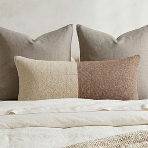 30 × 50 cm Terracotta Beige Handloom Woven Lumbar Cushion Cover Textured Two Tone Throw Pillow Decorative <b>Bed</b> Accent - Product Image 2