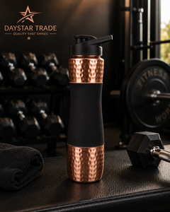 Premium Hammered Copper and Matte Black <b>Sports</b> <b>Water</b> <b>Bottle</b> with Flip Straw Lid for Gym Fitness Travel and Daily Hydration - Product Image 3