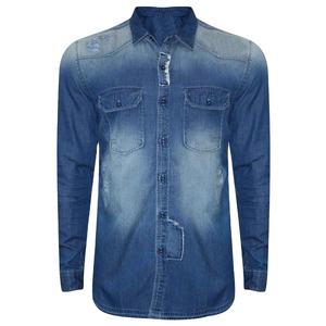 Chemise en jean grande taille, style décontracté, tendance, pour homme, couleur bleu uni, haute qualité. - Product Image 1