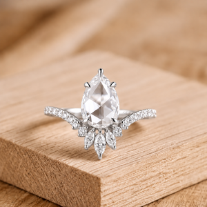 Bague demi-éternité en grappe certifiée IGI, couleur DEF, clarté VS VVS, or massif 10K 14K 18K, diamant de laboratoire taille poire, taille rose et taille rond - Product Image 6