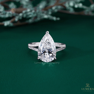 Classic Pear Cut Lab Grown Diamond Bridal Engagement <b>Ring</b> 14K White Gold Micro Pave <b>Split</b> Shank <b>Ring</b> - Product Image 1