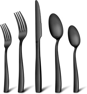 Service de table moderne en acier inoxydable noir mat, 12 cuillères et 12 fourchettes, pour la décoration de la cuisine - Product Image 6
