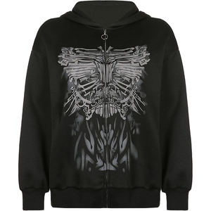 <b>Men's</b> Gothic Hooded Zipper Sweatshirt Oversized Black Glitter Cross Print Regular Sleeve Knitted Autumn Wear - Product Image 5