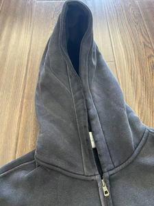 Hoodies Mens Blank Black French Terry Vintage Distressed Acid Wash <b>Zip</b> up Hoodie Men - Product Image 2