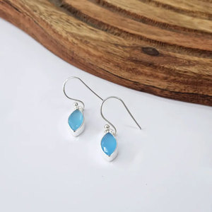Pendientes de Pirámide de Calcedonia Azul en Plata de Ley Chapada en Oro Hechos a Mano, Joyería Vintage con Piedras Preciosas para Mujer - Product Image 1