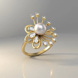 Anillo de Oro con Perlas y Flores Estilo Vintage, Joyería de Diseño, Regalo para Mujer, Ideal para Fiestas - Product Image 1