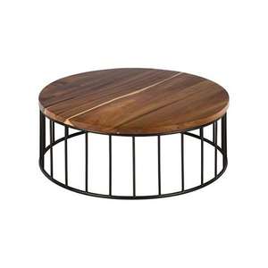 Grande table basse ronde en métal avec structure ouverte et plateau en métal vieilli rustique pour un décor urbain industriel - Product Image 5
