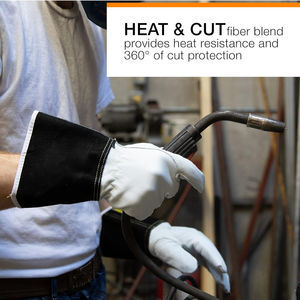 Gants de soudage en cuir avec manchette noire, réutilisables, résistants à la chaleur, longs, pour le soudage TIG et les travaux de construction - Product Image 4