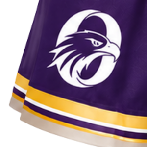 Jupe de cheerleading plissée violette avec bordure rayée jaune et blanche, uniforme de performance athlétique pour femmes et filles, tenue d'équipe - Product Image 6