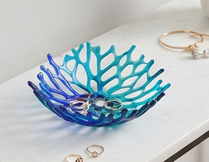 Bol en verre fait main, motif corail bleu, centre de table décoratif moderne pour la maison, cadeau, présentation, accent élégant pour table - Product Image 4
