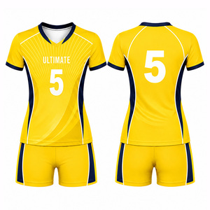 Ensemble d'uniformes de volley-ball personnalisés sublimés pour femmes, manches courtes, col en V, respirant, séchage rapide, polyester athlétique 320g, taille élastique - Product Image 5