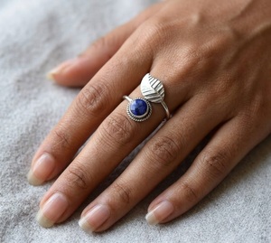 Wholesale Blue Sapphire 925 Sterling Silver Feather Leaf Gemstone <b>Ring</b> <b>Adjustable</b> Handmade Minimalist September Birthstone <b>Ring</b> - Product Image 4