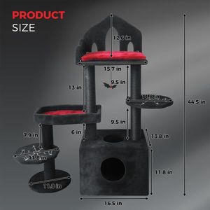 Árbol para Gatos Gótico Negro de Múltiples Niveles, Mueble Espeluznante para Gatos con Postes Rascadores, Perchas, Hamaca y Cueva - Product Image 2