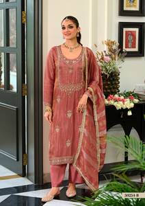 Elegantes Besticktes Seiden-Knielanges Schnelltrocknendes Indisch-Pakistanisches Top und Hosen-Dupatta-Set für Damen Partykleidung - Product Image 4