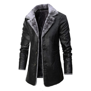 <b>Men</b> Winter <b>Long</b> Thick Fleece PU Leather <b>Jacket</b> <b>Mens</b> Streetwear Casual Business Clothing Porcket Leather <b>Jackets</b> Coat Outwear <b>Men</b> - Product Image 1