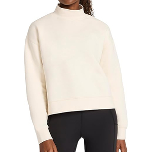 Haut décontracté ample à col montant en molleton polyester/coton pour femme, avec épaules tombantes surdimensionnées, personnalisable avec logo imprimé, couleur unie - Product Image 1