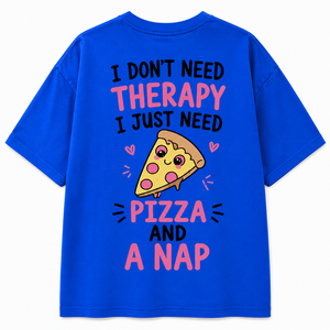 Camiseta Casual Azul para Mujer, Cuello Redondo, Manga Corta, Estampado de Pizza, Corte Holgado, 100% Algodón Jersey, Transpirable, para Todas las Temporadas - Product Image 1