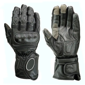 Guantes largos de moto de cuero natural de cabra anilinado con protección de nudillos aprobada por la CE. - Product Image 1