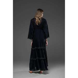 <b>Black</b> Floral Maxi Dress Women V Neck Long Sleeve Bohemian <b>Wrap</b> Dress Elegant Ruffle Hem Long Party Dress - Product Image 4
