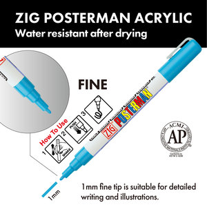 [ตัวอย่าง / พร้อมจัดส่ง] KURETAKE ZIG POSTERMAN ปากกามาร์กเกอร์อาร์ต ขนาดกลาง ชุด 8 สี หมึกสีน้ำ สำหรับกระดาษ/แก้ว/โลหะ PMA-20 - Product Image 2