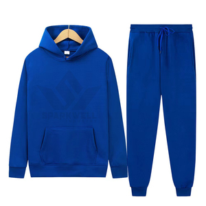 Ensemble de survêtement unisexe bleu marine personnalisé – Sweat à capuche et pantalon de jogging de couleur unie – Vêtements décontractés en gros - Product Image 4