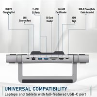 Station d'accueil USB-C 6-en-1 et support pliable pour ordinateur portable, HDMI 4K, LAN 1 Gbps, lecteur SD/TF, charge PD 100 W, double USB 3.0