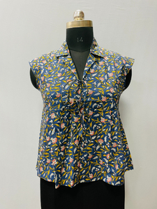 เสื้อผ้าฝ้ายทำมือสำหรับผู้หญิง ลายดอกไม้ พิมพ์ลายบล็อก สไตล์ลำลองสำหรับฤดูใบไม้ผลิและฤดูร้อน ความยาวสั้น - Product Image 2