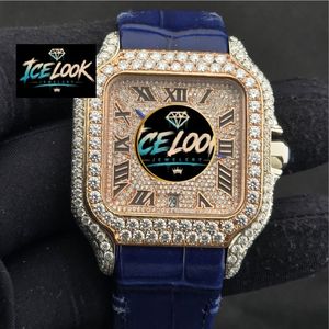 ICE LOOK นาฬิกาข้อมือผู้ชายสุดหรู ตัวเรือนสแตนเลสสตีลทรงสี่เหลี่ยม กระจกแซฟไฟร์ ระบบกลไก สายหนังสีน้ำเงิน หน้าปัดอนาล็อก ตัวเลขโรมัน - Product Image 5